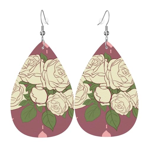 Leder-Tropfen-Ohrringe für Damen, weiße Rose der Liebe, leichte Hängeohrringe, Modeschmuck, Geschenk Leder-Tropfen-Ohrringe für Damen, weiße Rose der Liebe, leichte Hängeohrringe, Modeschmuck, Geschenk von LiuMng