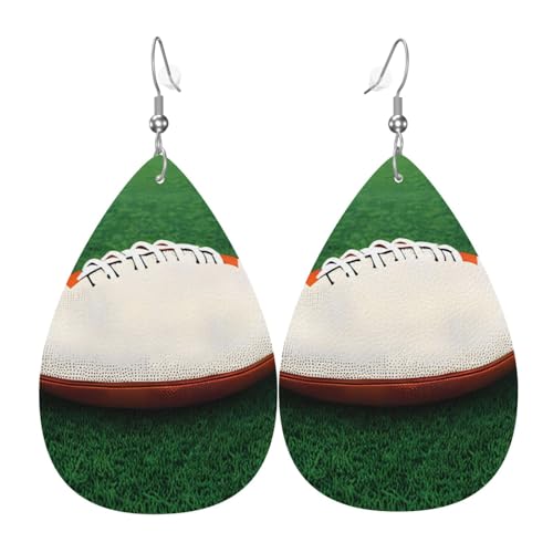 Leder-Tropfen-Ohrringe für Damen, weißer Rugby-Ball-Druck, leicht, hängender Ohrringe, Modeschmuck, Geschenk Leder-Tropfen-Ohrringe für Damen, weißer Rugby-Ball-Druck, leicht, hängender Ohrringe, Modeschmuck, Geschenk von LiuMng