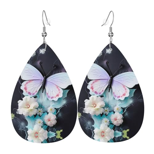 Leder-Tropfen-Ohrringe für Damen, weißer Schmetterlings-Druck, leicht, baumelnd, Modeschmuck, Geschenk Leder-Tropfen-Ohrringe für Damen, weißer Schmetterlings-Druck, leicht, baumelnd, Modeschmuck, Geschenk von LiuMng