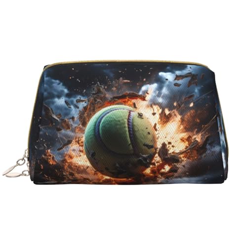 Lightning Fever Tennis-Make-up-Tasche für Damen, großes Fassungsvermögen, Reise-Kosmetiktasche, PU-Leder, Reißverschluss, tragbar, weit offen, weiß, Einheitsgröße von LiuMng