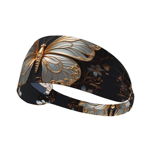 LiuMng Breite Stirnbänder für Damen und Herren, goldfarbene weiße Schmetterlinge, elastische Sport-Haarbänder, für Workout, Laufen LiuMng Breite Stirnbänder für Damen und Herren, goldfarbene weiße Schmetterlinge, elastische Sport-Haarbänder, für Workout, Laufen von LiuMng