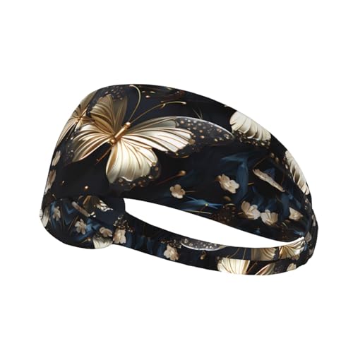 LiuMng Breite Stirnbänder für Damen und Herren, goldfarbene weiße Schmetterlinge, schwarzer Druck, elastische Sport-Haarbänder, für Workout, Laufen LiuMng Breite Stirnbänder für Damen und Herren, goldfarbene weiße Schmetterlinge, schwarzer Druck, elastische Sport-Haarbänder, für Workout, Laufen von LiuMng