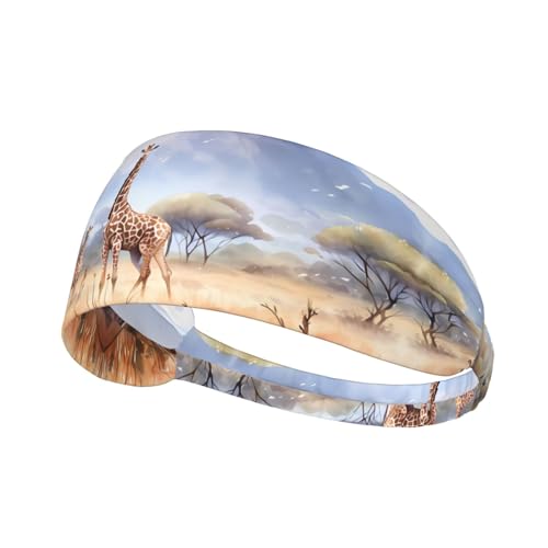 LiuMng Breite Stirnbänder für Damen und Herren – afrikanische Savannen-Giraffen-Druck, elastische Sport-Haarbänder, für Workout, Laufen von LiuMng