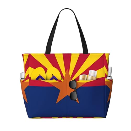 LiuMng Strandtasche mit großem Fassungsvermögen, bedruckt, wasserdicht, Arizona-Flagge, mehrere Taschen, Tragetasche für Urlaub, Fitnessstudio, Damen, Schwarz, Einheitsgröße LiuMng Strandtasche mit großem Fassungsvermögen, bedruckt, wasserdicht, Arizona-Flagge, mehrere Taschen, Tragetasche für Urlaub, Fitnessstudio, Damen, Schwarz, Einheitsgröße von LiuMng
