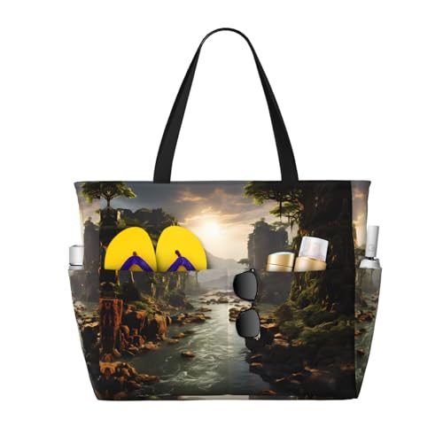 LiuMng Strandtasche mit großem Fassungsvermögen, bedruckt, wasserdicht, Berge und Flüsse, Tragetasche mit mehreren Taschen, für Urlaub, Fitnessstudio, Damen, Schwarz, Einheitsgröße LiuMng Strandtasche mit großem Fassungsvermögen, bedruckt, wasserdicht, Berge und Flüsse, Tragetasche mit mehreren Taschen, für Urlaub, Fitnessstudio, Damen, Schwarz, Einheitsgröße von LiuMng
