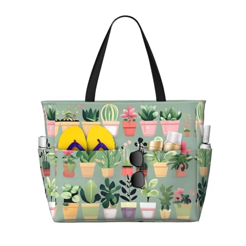 LiuMng Strandtasche mit großem Fassungsvermögen, bedruckt, wasserdicht, Bonsai-Pflanze, Tragetasche mit mehreren Taschen für Urlaub, Fitnessstudio, Damen von LiuMng