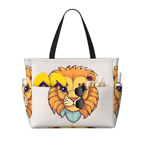 LiuMng Strandtasche mit großem Fassungsvermögen, bedruckt, wasserdicht, Cartoon, niedlicher kleiner Löwe, Tragetasche mit mehreren Taschen, für Urlaub, Fitnessstudio, Damen, Schwarz, Einheitsgröße LiuMng Strandtasche mit großem Fassungsvermögen, bedruckt, wasserdicht, Cartoon, niedlicher kleiner Löwe, Tragetasche mit mehreren Taschen, für Urlaub, Fitnessstudio, Damen, Schwarz, Einheitsgröße von LiuMng