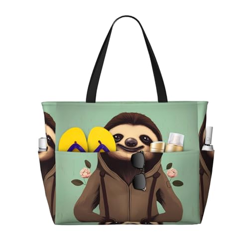 LiuMng Strandtasche mit großem Fassungsvermögen, bedruckt, wasserdicht, Cartoon-Faultiere, mehrere Taschen, Tragetasche für Urlaub, Fitnessstudio, Damen von LiuMng