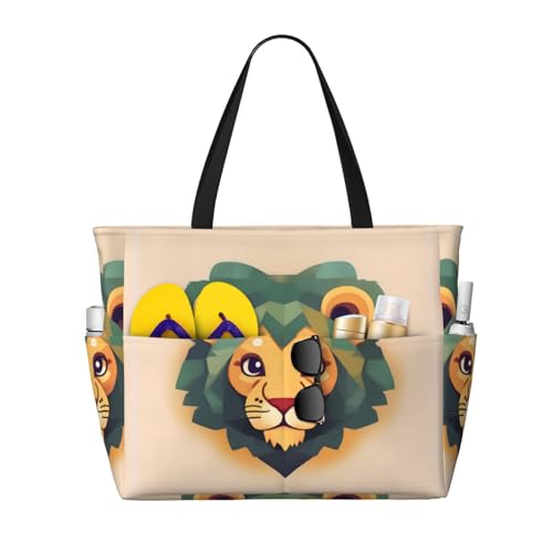 LiuMng Strandtasche mit großem Fassungsvermögen, bedruckt, wasserdicht, Cartoon-Löwe, mehrere Taschen, Tragetasche für Urlaub, Fitnessstudio, Damen LiuMng Strandtasche mit großem Fassungsvermögen, bedruckt, wasserdicht, Cartoon-Löwe, mehrere Taschen, Tragetasche für Urlaub, Fitnessstudio, Damen von LiuMng