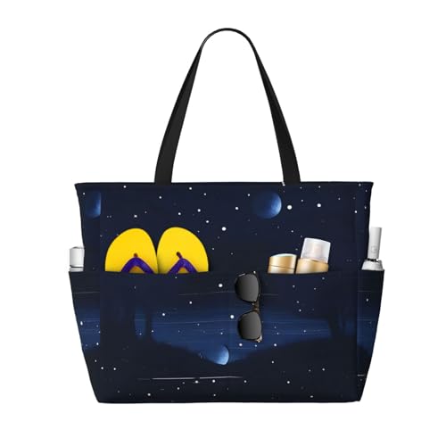 LiuMng Strandtasche mit großem Fassungsvermögen, bedruckt, wasserdicht, Dunkelblau, Nachtsicht, Tragetasche für Urlaub, Fitnessstudio, Damen, Schwarz, Einheitsgröße LiuMng Strandtasche mit großem Fassungsvermögen, bedruckt, wasserdicht, Dunkelblau, Nachtsicht, Tragetasche für Urlaub, Fitnessstudio, Damen, Schwarz, Einheitsgröße von LiuMng