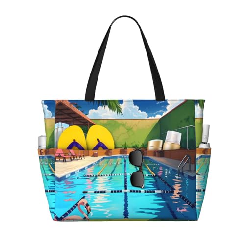 LiuMng Strandtasche mit großem Fassungsvermögen, bedruckt, wasserdicht, Flamingo und Schwimmbad, mehrere Taschen, Tragetasche für Urlaub, Fitnessstudio, Damen, Schwarz, Einheitsgröße LiuMng Strandtasche mit großem Fassungsvermögen, bedruckt, wasserdicht, Flamingo und Schwimmbad, mehrere Taschen, Tragetasche für Urlaub, Fitnessstudio, Damen, Schwarz, Einheitsgröße von LiuMng