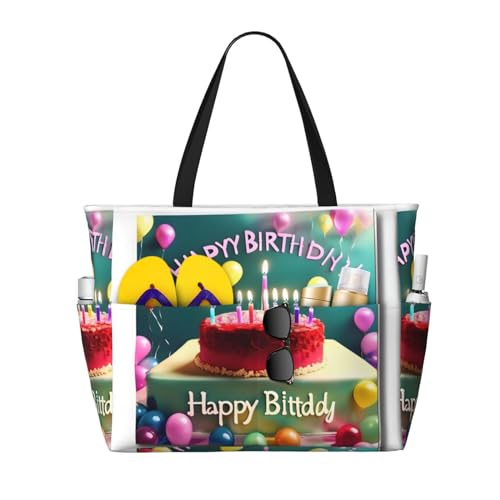 LiuMng Strandtasche mit großem Fassungsvermögen, bedruckt, wasserdicht, Happy Birthday, schöne Tragetasche mit mehreren Taschen für Urlaub, Fitnessstudio, Damen LiuMng Strandtasche mit großem Fassungsvermögen, bedruckt, wasserdicht, Happy Birthday, schöne Tragetasche mit mehreren Taschen für Urlaub, Fitnessstudio, Damen von LiuMng