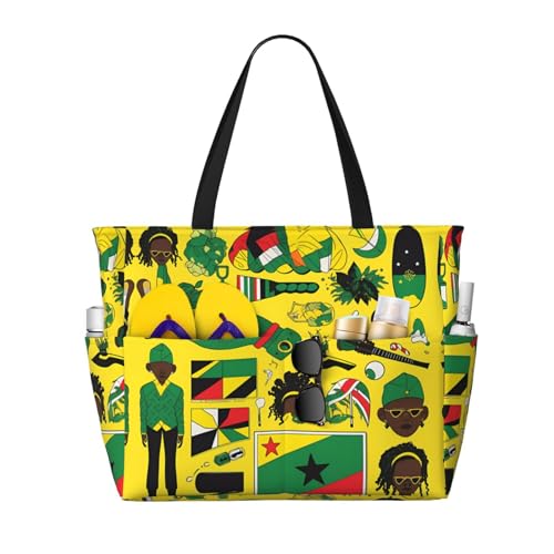 LiuMng Strandtasche mit großem Fassungsvermögen, bedruckt, wasserdicht, Jamaikanische Elemente, Tragetasche mit mehreren Taschen für Urlaub, Fitnessstudio, Damen LiuMng Strandtasche mit großem Fassungsvermögen, bedruckt, wasserdicht, Jamaikanische Elemente, Tragetasche mit mehreren Taschen für Urlaub, Fitnessstudio, Damen von LiuMng