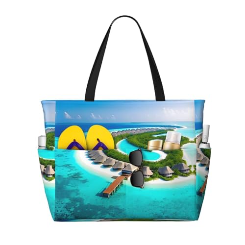 LiuMng Strandtasche mit großem Fassungsvermögen, bedruckt, wasserdicht, Malediven, Landschaft, Tragetasche mit mehreren Taschen, für Urlaub, Fitnessstudio, Damen, Schwarz, Einheitsgröße LiuMng Strandtasche mit großem Fassungsvermögen, bedruckt, wasserdicht, Malediven, Landschaft, Tragetasche mit mehreren Taschen, für Urlaub, Fitnessstudio, Damen, Schwarz, Einheitsgröße von LiuMng