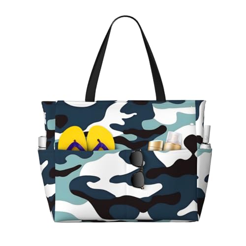 LiuMng Strandtasche mit großem Fassungsvermögen, bedruckt, wasserdicht, Marine-Camouflage, mehrere Taschen, Tragetasche für Urlaub, Fitnessstudio, Damen LiuMng Strandtasche mit großem Fassungsvermögen, bedruckt, wasserdicht, Marine-Camouflage, mehrere Taschen, Tragetasche für Urlaub, Fitnessstudio, Damen von LiuMng