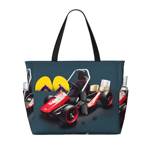 LiuMng Strandtasche mit großem Fassungsvermögen, bedruckt, wasserdicht, Mini-Kart, Tragetasche mit mehreren Taschen, für Urlaub, Fitnessstudio, Damen von LiuMng