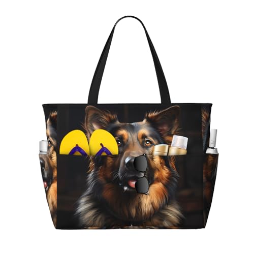 LiuMng Strandtasche mit großem Fassungsvermögen, bedruckt, wasserdicht, Motiv: Deutscher Schäferhund, mehrere Taschen, Tragetasche für Urlaub, Fitnessstudio, Damen LiuMng Strandtasche mit großem Fassungsvermögen, bedruckt, wasserdicht, Motiv: Deutscher Schäferhund, mehrere Taschen, Tragetasche für Urlaub, Fitnessstudio, Damen von LiuMng