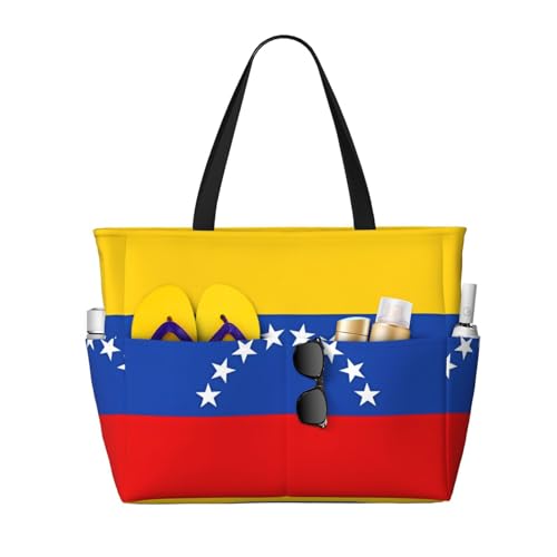 LiuMng Strandtasche mit großem Fassungsvermögen, bedruckt, wasserdicht, Motiv: Flagge Venezuelas, mehrere Taschen, Tragetasche für Urlaub, Fitnessstudio, Damen LiuMng Strandtasche mit großem Fassungsvermögen, bedruckt, wasserdicht, Motiv: Flagge Venezuelas, mehrere Taschen, Tragetasche für Urlaub, Fitnessstudio, Damen von LiuMng