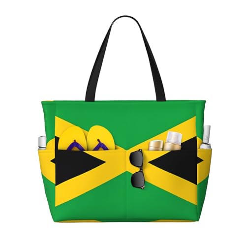 LiuMng Strandtasche mit großem Fassungsvermögen, bedruckt, wasserdicht, Motiv: Jamaika-Flagge, mehrere Taschen, Tragetasche für Urlaub, Fitnessstudio, Damen LiuMng Strandtasche mit großem Fassungsvermögen, bedruckt, wasserdicht, Motiv: Jamaika-Flagge, mehrere Taschen, Tragetasche für Urlaub, Fitnessstudio, Damen von LiuMng
