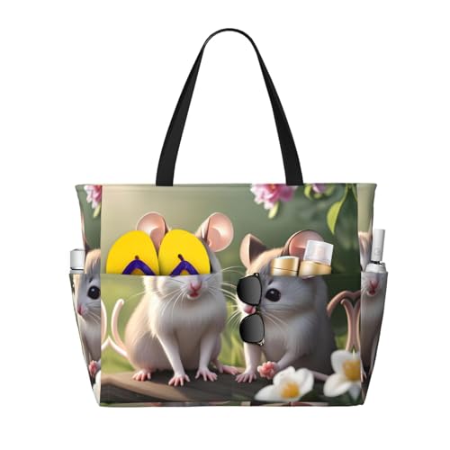 LiuMng Strandtasche mit großem Fassungsvermögen, bedruckt, wasserdicht, Motiv: Maus verliebt, mehrere Taschen, Tragetasche für Urlaub, Fitnessstudio, Damen LiuMng Strandtasche mit großem Fassungsvermögen, bedruckt, wasserdicht, Motiv: Maus verliebt, mehrere Taschen, Tragetasche für Urlaub, Fitnessstudio, Damen von LiuMng