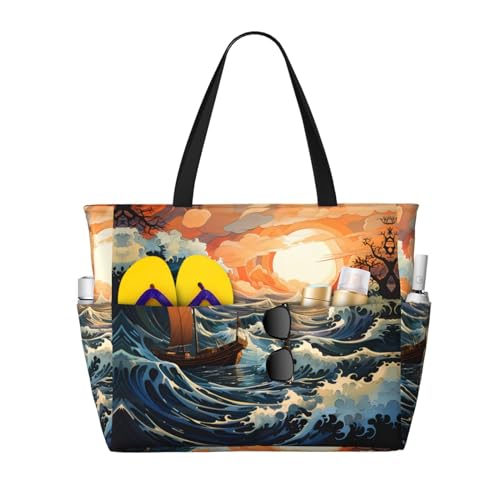 LiuMng Strandtasche mit großem Fassungsvermögen, bedruckt, wasserdicht, Motiv: Meer und Segel, Tragetasche mit mehreren Taschen, für Urlaub, Fitnessstudio, Damen, Schwarz, Einheitsgröße LiuMng Strandtasche mit großem Fassungsvermögen, bedruckt, wasserdicht, Motiv: Meer und Segel, Tragetasche mit mehreren Taschen, für Urlaub, Fitnessstudio, Damen, Schwarz, Einheitsgröße von LiuMng