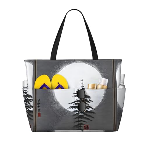 LiuMng Strandtasche mit großem Fassungsvermögen, bedruckt, wasserdicht, Motiv: Mond, Kiefernbaum, mehrere Taschen, Tragetasche für Urlaub, Fitnessstudio, Damen LiuMng Strandtasche mit großem Fassungsvermögen, bedruckt, wasserdicht, Motiv: Mond, Kiefernbaum, mehrere Taschen, Tragetasche für Urlaub, Fitnessstudio, Damen von LiuMng