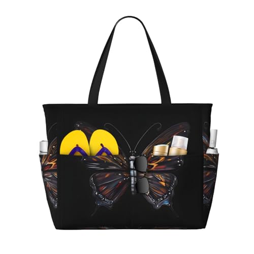 LiuMng Strandtasche mit großem Fassungsvermögen, bedruckt, wasserdicht, Motiv: Mystery Butterfly, mehrere Taschen, Tragetasche für Urlaub, Fitnessstudio, Damen LiuMng Strandtasche mit großem Fassungsvermögen, bedruckt, wasserdicht, Motiv: Mystery Butterfly, mehrere Taschen, Tragetasche für Urlaub, Fitnessstudio, Damen von LiuMng