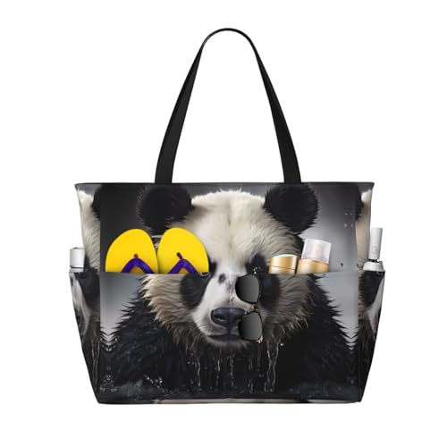 LiuMng Strandtasche mit großem Fassungsvermögen, bedruckt, wasserdicht, Motiv: Panda im Wasser, mehrere Taschen, Tragetasche für Urlaub, Fitnessstudio, Damen, Schwarz, Einheitsgröße von LiuMng