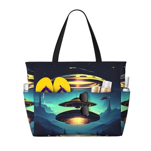 LiuMng Strandtasche mit großem Fassungsvermögen, bedruckt, wasserdicht, Motiv: Raumfahrzeug, Abstieg mit mehreren Taschen, für Urlaub, Fitnessstudio, Damen, Schwarz, Einheitsgröße LiuMng Strandtasche mit großem Fassungsvermögen, bedruckt, wasserdicht, Motiv: Raumfahrzeug, Abstieg mit mehreren Taschen, für Urlaub, Fitnessstudio, Damen, Schwarz, Einheitsgröße von LiuMng