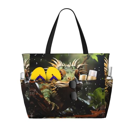 LiuMng Strandtasche mit großem Fassungsvermögen, bedruckt, wasserdicht, Motiv: Stachelige Eidechsen, mehrere Taschen, Tragetasche für Urlaub, Fitnessstudio, Damen, Schwarz, Einheitsgröße LiuMng Strandtasche mit großem Fassungsvermögen, bedruckt, wasserdicht, Motiv: Stachelige Eidechsen, mehrere Taschen, Tragetasche für Urlaub, Fitnessstudio, Damen, Schwarz, Einheitsgröße von LiuMng