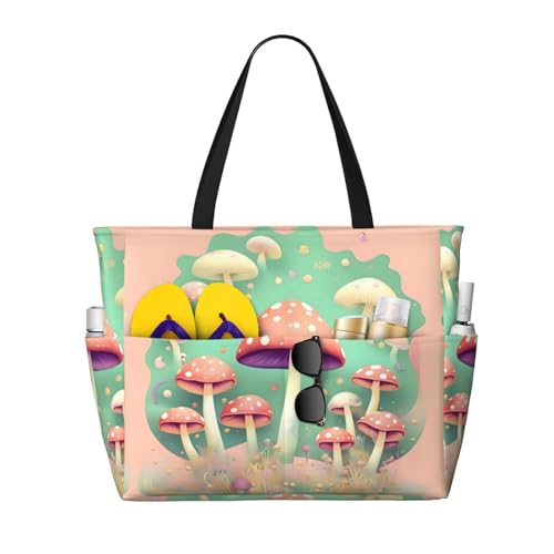 LiuMng Strandtasche mit großem Fassungsvermögen, bedruckt, wasserdicht, Motiv: Traumpilz, mehrere Taschen, Tragetasche für Urlaub, Fitnessstudio, Damen LiuMng Strandtasche mit großem Fassungsvermögen, bedruckt, wasserdicht, Motiv: Traumpilz, mehrere Taschen, Tragetasche für Urlaub, Fitnessstudio, Damen von LiuMng