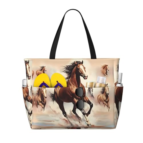 LiuMng Strandtasche mit großem Fassungsvermögen, bedruckt, wasserdicht, Motiv: tanzendes braunes Pferd, mehrere Taschen, Tragetasche für Urlaub, Fitnessstudio, Damen LiuMng Strandtasche mit großem Fassungsvermögen, bedruckt, wasserdicht, Motiv: tanzendes braunes Pferd, mehrere Taschen, Tragetasche für Urlaub, Fitnessstudio, Damen von LiuMng