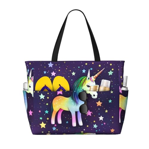 LiuMng Strandtasche mit großem Fassungsvermögen, bedruckt, wasserdicht, Reisetasche, Ein-Pferd-Stern, Tragetasche für Urlaub, Fitnessstudio, Damen, Schwarz, Einheitsgröße von LiuMng