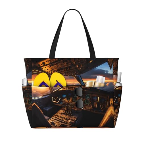 LiuMng Strandtasche mit großem Fassungsvermögen, bedruckt, wasserdicht, Reisetasche, Flugzeug-Cockpit, mehrere Taschen, Tragetasche für Urlaub, Fitnessstudio, Damen, Schwarz, Einheitsgröße LiuMng Strandtasche mit großem Fassungsvermögen, bedruckt, wasserdicht, Reisetasche, Flugzeug-Cockpit, mehrere Taschen, Tragetasche für Urlaub, Fitnessstudio, Damen, Schwarz, Einheitsgröße von LiuMng