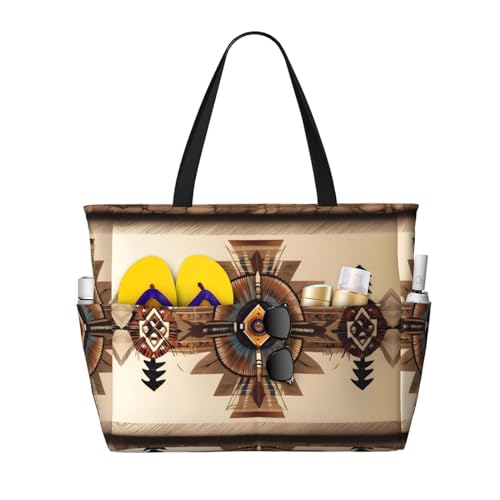 LiuMng Strandtasche mit großem Fassungsvermögen, bedruckt, wasserdicht, Reisetasche, Indianer-Malerei, mehrere Taschen, Tragetasche für Urlaub, Fitnessstudio, Damen von LiuMng