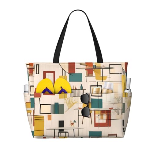 LiuMng Strandtasche mit großem Fassungsvermögen, bedruckt, wasserdicht, Reisetasche, Mitte des Jahrhunderts, moderne Tragetasche mit mehreren Taschen für Urlaub, Fitnessstudio, Damen von LiuMng