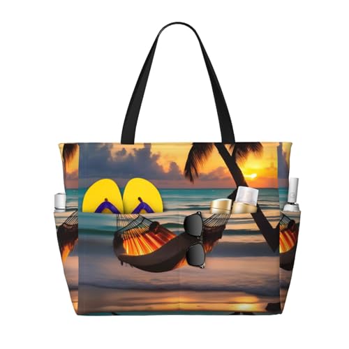 LiuMng Strandtasche mit großem Fassungsvermögen, bedruckt, wasserdicht, Reisetasche, Sonnenuntergang, Strandhängematte mit mehreren Taschen, Tragetasche für Urlaub, Fitnessstudio, Damen, Schwarz LiuMng Strandtasche mit großem Fassungsvermögen, bedruckt, wasserdicht, Reisetasche, Sonnenuntergang, Strandhängematte mit mehreren Taschen, Tragetasche für Urlaub, Fitnessstudio, Damen, Schwarz von LiuMng