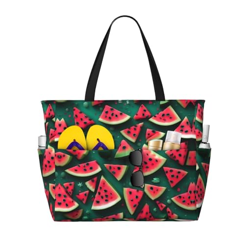 LiuMng Strandtasche mit großem Fassungsvermögen, bedruckt, wasserdicht, Reisetasche, Traum-Wassermelone, mehrere Taschen, Tragetasche für Urlaub, Fitnessstudio, Damen, Schwarz, Einheitsgröße LiuMng Strandtasche mit großem Fassungsvermögen, bedruckt, wasserdicht, Reisetasche, Traum-Wassermelone, mehrere Taschen, Tragetasche für Urlaub, Fitnessstudio, Damen, Schwarz, Einheitsgröße von LiuMng
