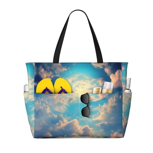 LiuMng Strandtasche mit großem Fassungsvermögen, bedruckt, wasserdicht, Reisetasche, Wolkenhimmel, mehrere Taschen, Tragetasche für Urlaub, Fitnessstudio, Damen von LiuMng