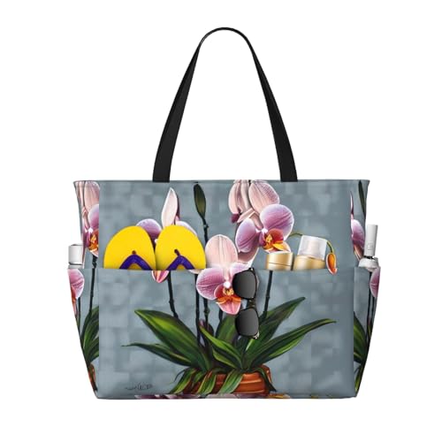 LiuMng Strandtasche mit großem Fassungsvermögen, bedruckt, wasserdicht, Reisetasche, blühende Orchideen, mehrere Taschen, Tragetasche für Urlaub, Fitnessstudio, Damen LiuMng Strandtasche mit großem Fassungsvermögen, bedruckt, wasserdicht, Reisetasche, blühende Orchideen, mehrere Taschen, Tragetasche für Urlaub, Fitnessstudio, Damen von LiuMng