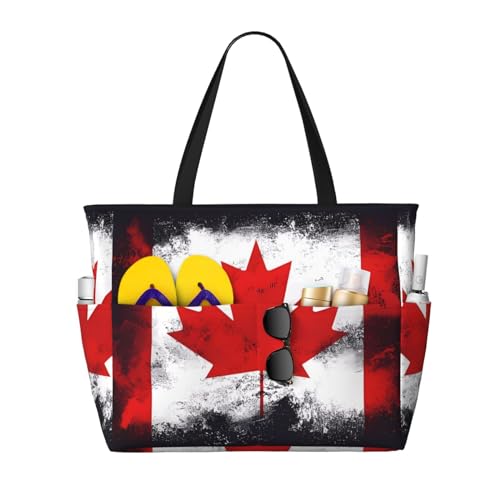 LiuMng Strandtasche mit großem Fassungsvermögen, bedruckt, wasserdicht, Reisetasche, kanadische Flagge, mehrere Taschen, Tragetasche für Urlaub, Fitnessstudio, Damen von LiuMng