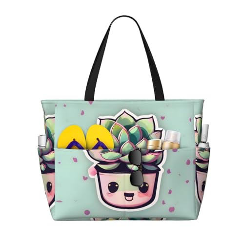 LiuMng Strandtasche mit großem Fassungsvermögen, bedruckt, wasserdicht, Reisetasche, lächelnde Sukkulenten, mehrere Taschen, Tragetasche für Urlaub, Fitnessstudio, Damen LiuMng Strandtasche mit großem Fassungsvermögen, bedruckt, wasserdicht, Reisetasche, lächelnde Sukkulenten, mehrere Taschen, Tragetasche für Urlaub, Fitnessstudio, Damen von LiuMng