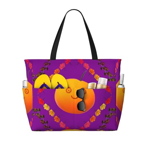 LiuMng Strandtasche mit großem Fassungsvermögen, bedruckt, wasserdicht, Smiley-Orange, Tragetasche mit mehreren Taschen, für Urlaub, Fitnessstudio, Damen, Schwarz, Einheitsgröße LiuMng Strandtasche mit großem Fassungsvermögen, bedruckt, wasserdicht, Smiley-Orange, Tragetasche mit mehreren Taschen, für Urlaub, Fitnessstudio, Damen, Schwarz, Einheitsgröße von LiuMng