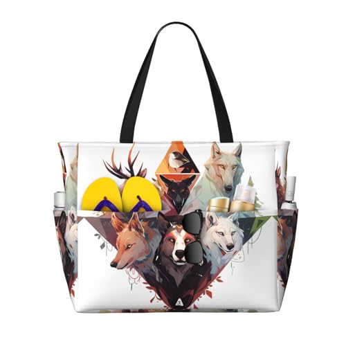 LiuMng Strandtasche mit großem Fassungsvermögen, bedruckt, wasserdicht, Wölfe und Rentier, mehrere Taschen, Tragetasche für Urlaub, Fitnessstudio, Damen LiuMng Strandtasche mit großem Fassungsvermögen, bedruckt, wasserdicht, Wölfe und Rentier, mehrere Taschen, Tragetasche für Urlaub, Fitnessstudio, Damen von LiuMng