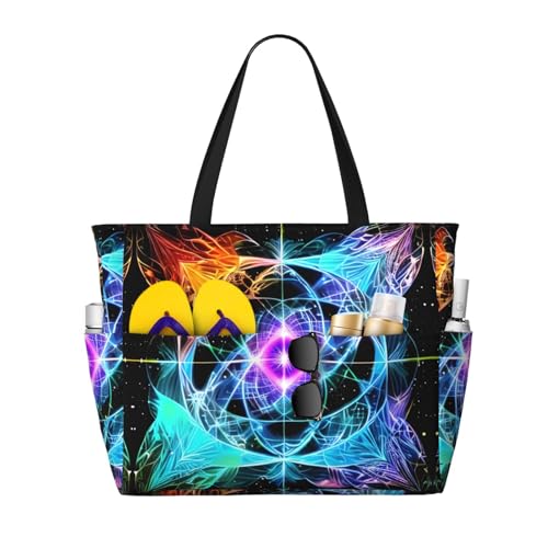LiuMng Strandtasche mit großem Fassungsvermögen, bedruckt, wasserdicht, achtdimensionaler Raum, Tragetasche für Urlaub, Fitnessstudio, Damen, Schwarz, Einheitsgröße LiuMng Strandtasche mit großem Fassungsvermögen, bedruckt, wasserdicht, achtdimensionaler Raum, Tragetasche für Urlaub, Fitnessstudio, Damen, Schwarz, Einheitsgröße von LiuMng