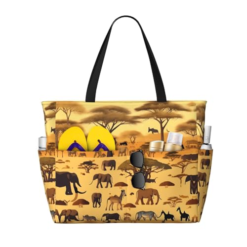 LiuMng Strandtasche mit großem Fassungsvermögen, bedruckt, wasserdicht, afrikanische Graslandtiere, Tragetasche mit mehreren Taschen, für Urlaub, Fitnessstudio, Damen, Schwarz, Einheitsgröße LiuMng Strandtasche mit großem Fassungsvermögen, bedruckt, wasserdicht, afrikanische Graslandtiere, Tragetasche mit mehreren Taschen, für Urlaub, Fitnessstudio, Damen, Schwarz, Einheitsgröße von LiuMng