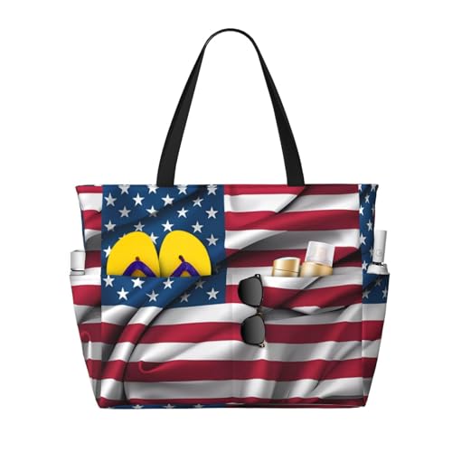 LiuMng Strandtasche mit großem Fassungsvermögen, bedruckt, wasserdicht, amerikanische Flagge, Tragetasche mit mehreren Taschen für Urlaub, Fitnessstudio, Damen LiuMng Strandtasche mit großem Fassungsvermögen, bedruckt, wasserdicht, amerikanische Flagge, Tragetasche mit mehreren Taschen für Urlaub, Fitnessstudio, Damen von LiuMng