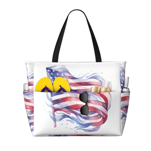LiuMng Strandtasche mit großem Fassungsvermögen, bedruckt, wasserdicht, amerikanische Flagge, Tragetasche mit mehreren Taschen für Urlaub, Fitnessstudio, Damen von LiuMng