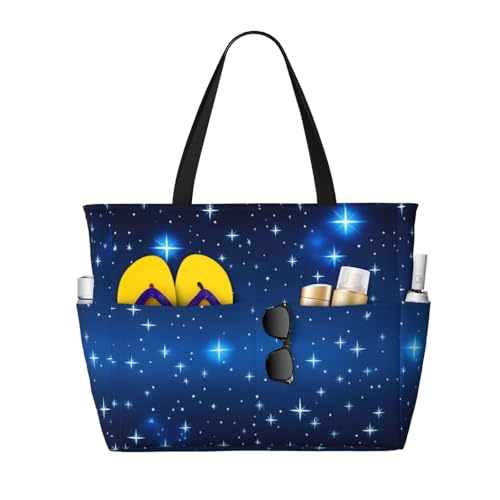 LiuMng Strandtasche mit großem Fassungsvermögen, bedruckt, wasserdicht, blaue Sternmuster, Tragetasche mit mehreren Taschen, für Urlaub, Fitnessstudio, Damen, Schwarz, Einheitsgröße LiuMng Strandtasche mit großem Fassungsvermögen, bedruckt, wasserdicht, blaue Sternmuster, Tragetasche mit mehreren Taschen, für Urlaub, Fitnessstudio, Damen, Schwarz, Einheitsgröße von LiuMng