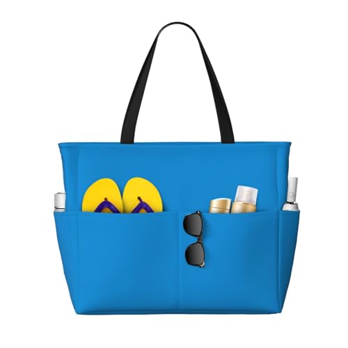 LiuMng Strandtasche mit großem Fassungsvermögen, bedruckt, wasserdicht, einfarbig, blau, Tragetasche mit mehreren Taschen für Urlaub, Fitnessstudio, Damen LiuMng Strandtasche mit großem Fassungsvermögen, bedruckt, wasserdicht, einfarbig, blau, Tragetasche mit mehreren Taschen für Urlaub, Fitnessstudio, Damen von LiuMng